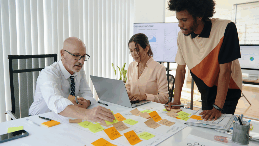 Homecare consultants reviewing startup plans during a strategy meeting